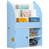 Qaba Toy Storage Organizer, Kids Bookshelf, Freestanding Children Bookcase with Colorful Patterns for Toys, Books, Blue(m-2)