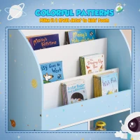 Qaba Toy Storage Organizer, Kids Bookshelf, Freestanding Children Bookcase with Colorful Patterns for Toys, Books, Blue(m-5)