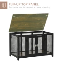 PawHut Furniture Style Dog Crate with Openable Top, Big Dog Crate End Table, Puppy Crate for Small Dogs Indoor, Spacious Interior, Pet Kennel, Brown, Black(m-5)
