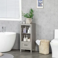 kleankin Short Bathroom Storage Cabinet, Bathroom Organizer with Open Compartments and Drawer for Living Room, Gray(m-7)