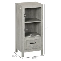 kleankin Short Bathroom Storage Cabinet, Bathroom Organizer with Open Compartments and Drawer for Living Room, Gray(m-3)