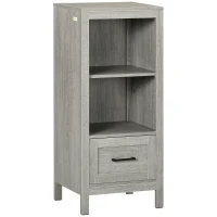kleankin Short Bathroom Storage Cabinet, Bathroom Organizer with Open Compartments and Drawer for Living Room, Gray(m-1)