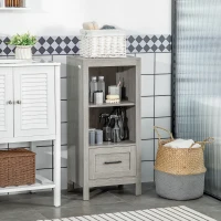 kleankin Short Bathroom Storage Cabinet, Bathroom Organizer with Open Compartments and Drawer for Living Room, Gray(m-2)