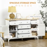 HOMCOM Sideboard Buffet Cabinet with Storage Drawers, Rubber Wood Top and Adjustable Shelves, Kitchen Cabinet Coffee Bar Cabinet, White(m-4)