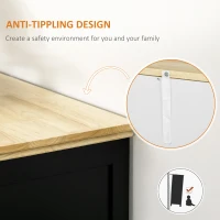 HOMCOM Sideboard Buffet Cabinet with Storage Drawers, Rubber Wood Top and Adjustable Shelves, Kitchen Cabinet Coffee Bar Cabinet, Black(m-7)