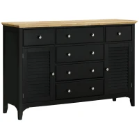 HOMCOM Sideboard Buffet Cabinet with Storage Drawers, Rubber Wood Top and Adjustable Shelves, Kitchen Cabinet Coffee Bar Cabinet, Black(m-1)