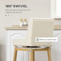 HOMCOM Bar Height Bar Stools Set of 2, 180 Degree Swivel Barstools, 30" Seat Height Bar Chairs with Solid Wood Footrests and Button Tufted Design, Beige(m-5)