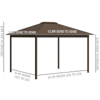 Outsunny 10' x 12' Hardtop Gazebo Canopy with Galvanized Steel Roof, Aluminum Frame, Permanent Pavilion Outdoor Gazebo with Netting, Curtains, Top Hook, Dark Grey(m-3)