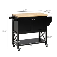 HOMCOM Rolling Kitchen Island Cart with Rubberwood Top and Storage, Black(m-3)
