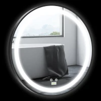 kleankin 28-Inch Lighted Bathroom Mirror for Wall, Dimmable LED Mirror with Memory Function, Round Mirror for Wall Decor(m-1)