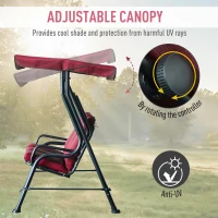 Outsunny 3-Person Porch Swing Chair, Patio Swing Bench with Adjustable Canopy, Removable Thicken Cushion and Weather Resistant Steel Frame for Outdoor, Garden, Poolside, Wine Red(m-6)