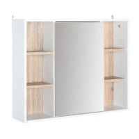 HOMCOM Wall-Mounted Bathroom Medicine Cabinet with Mirror, Over Toilet Bathroom Vanity Cabinet White & Oak(m-2)