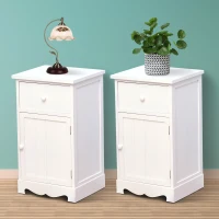 HOMCOM Set of 2 Wood Bedside Table Freestanding Cupboard Nightstands Storage Unit w/ Large Cabinet and Drawer White(m-6)