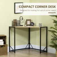 HOMCOM Corner Desk, Computer Writing Desk with Metal Frame for Small Spaces, Home Office, Natural(m-4)