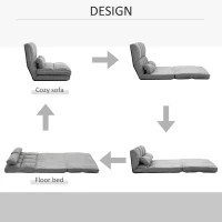 HOMCOM 2-In-1 Floor Sofa Lazy Bed, Folding Couch with Adjustable Backrest Headrest, Thick Padding, Metal Frame and 2 Pillows, Grey(m-5)
