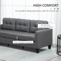 HOMCOM L-shaped Sofa, 3 Seater Couch with Ottoman, Corner Sofa with Thick Padded Cushion and Wood Legs, Dark Grey(m-4)