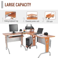 HOMCOM 67” Modern L-Shaped Corner Computer Desk Office Workstation PC Table with Corner Rack(m-4)