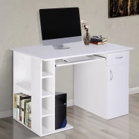 HOMCOM Computer Desk Writing Table Laptop PC Workstation with Storage Shelves Drawer Keyboard Tray Home Office White(m-1)