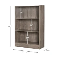 HOMCOM 3-Tier Bookcase Storage Cupboard with Adjustable Shelves Display Unit for Living Room, Office, Oak Grey(m-3)