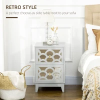 HOMCOM Modern Bedside Table, Side End Table with Drawers and Front Mirror, 15.4"x14.4"x23.6", Gray(m-4)