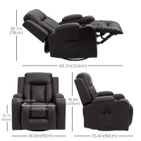 HOMCOM Massage Recliner Chair for Living Room with 8 Vibration Points, PU Leather Reclining Chair with Cup Holders, Swivel Base, Rocking Function, Brown(m-3)