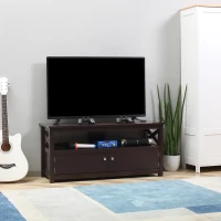 HOMCOM TV Stand, Farmhouse TV Bench for TVs up to 46 Inches, Entertainment Center with Storage Shelf and Cupboard for Living Room, Coffee(m-1)