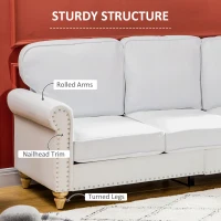 HOMCOM 3-Seater Sofa Couch, 81" Modern Upholstered Linen Fabric Sofa with Rubberwood Legs, Nailhead Trim and Rolled Arms for Living Room, Bedroom and Apartment, White(m-5)