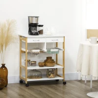 HOMCOM Kitchen Island with Storage, Bamboo Kitchen Cart on Wheels with 2 Drawers, 2 Metal Baskets, Open Shelves and Casters with Lock, Natural(m-1)