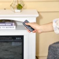 HOMCOM 32" Electric Fireplace with Mantel, Freestanding Heater with LED Log Flame, Shelf and Remote Control, 1400W, White(m-8)