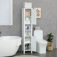 kleankin Bathroom Cabinet, Freestanding Linen Cabinet with Open Shelves, 13.8" x 11.8" x 62.4", White(m-7)