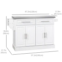 HOMCOM Rolling Kitchen Island on Wheels, Storage Cart with Stainless Steel Top, White(m-3)