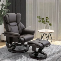 HOMCOM Massage Recliner and Ottoman, PU Leisure Office Chair with 10 Vibration Points, Adjustable Backrest, Side Pocket and Remote Control, for Living Room, Study, Bedroom, Brown(m-1)