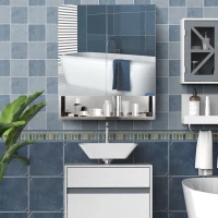 kleankin Wall Mount Bathroom Mirror Cabinet, Medicine Cabinet with Shelves Storage Organizer Stainless Steel Double Doors(m-4)