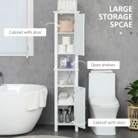 kleankin Bathroom Cabinet, Freestanding Linen Cabinet with Open Shelves, 13.8" x 11.8" x 62.4", White(m-4)