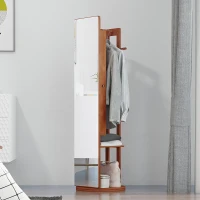 HOMCOM Full Length Mirror with Jewellery Cabinet, Hanging Cloth Bar, Coat Rack, 360° Rotate Floor Mirror for Bedroom, Living Room, Light Walnut(m-4)