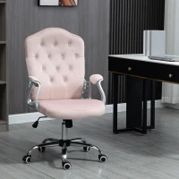 Vinsetto Office Chair, Velvet Computer Chair, Button Tufted Desk Chair with Swivel Wheels, Adjustable Height, Tilt Function, Pink(m-1)