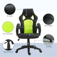 HOMCOM Racing Gaming Chair Office Chair Computer Desk Gamer Chair with Swivel Wheels, Padded Headrest, Tilt Function, Green(m-7)