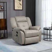 HOMCOM 8-Point Vibration Massage Recliner Chair, PU Leather Manual Reclining Sofa, Swivel Nursery Rocking Chair with Remote Control, Side Pockets, for Living Room, Grey(m-1)