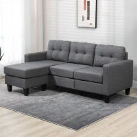 HOMCOM L-shaped Sofa, 3 Seater Couch with Ottoman, Corner Sofa with Thick Padded Cushion and Wood Legs, Dark Grey(m-1)