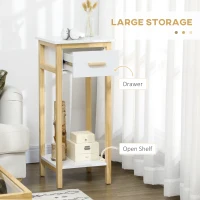 HOMCOM Tall Side Table, Slim Bedside Table with Drawer and Bottom Shelf, Narrow End Table with Storage and Pine Wood Frame for Small Spaces, White(m-5)