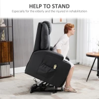 HOMCOM PU Leather Power Lift Chair for Elderly with Cup Holders Side Pockets Footrest and Remote Control (Black)(m-5)
