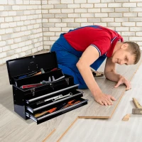 HOMCOM 3-Drawer Tool Storage Chest Steel Tool Box Organizer Portable Garage Tool Cabinet Toolbox w/ Handle Black(m-1)