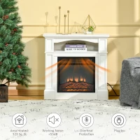 HOMCOM 32" Electric Fireplace with Mantel, Freestanding Heater with LED Log Flame, Shelf and Remote Control, 1400W, White(m-7)