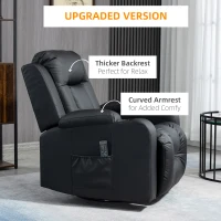 HOMCOM Massage Recliner Chair for Living Room with 8 Vibration Points, PU Leather Reclining Chair with Cup Holders, Swivel Base, Rocking Function, Black(m-4)