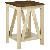 HOMCOM Farmhouse Side Table with Storage, Rustic End Table with Bottom Shelf for Bedroom, Living Room, Oak(m-2)
