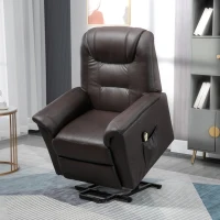HOMCOM Electric Power Lift Chair for Elderly, PU Leather Recliner Sofa with Footrest and Remote Control for Living Room, Brown(m-1)