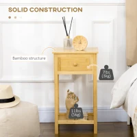 HOMCOM Bamboo Side Table with Drawer and Storage Shelf, Slim End Table Nightstand for Small Spaces, Natural(m-6)
