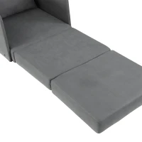 HOMCOM Faux Suede Sofa Bed Single Sofa Armchair Soft Floor Sleeper Lounger Futon Couch W/ Pillow and Pocket, Grey(m-4)