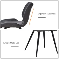 HOMCOM Modern Dining Chairs Set of 2, PU Leather Upholstered Kitchen Chair with Moulded Seats, Metal Frame, Grey(m-4)