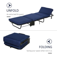 HOMCOM 72.5" Adjustable Folding Bed, Rollaway Guest Bed with Adjustable Head, 2.25 Inch Thick Padded Mattress Heavy Duty Portable Metal Frame with 5 Caster Wheels, Blue(m-4)